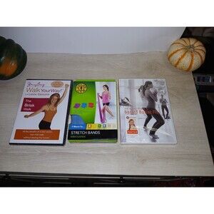 Walk Your Way! & Barre 3 Ballet Fit DVDs With Gold Gym Stretch Bands Sealed